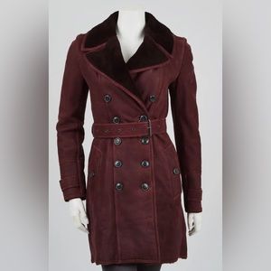 Burberry leather shearling winter coat trench style, practically new